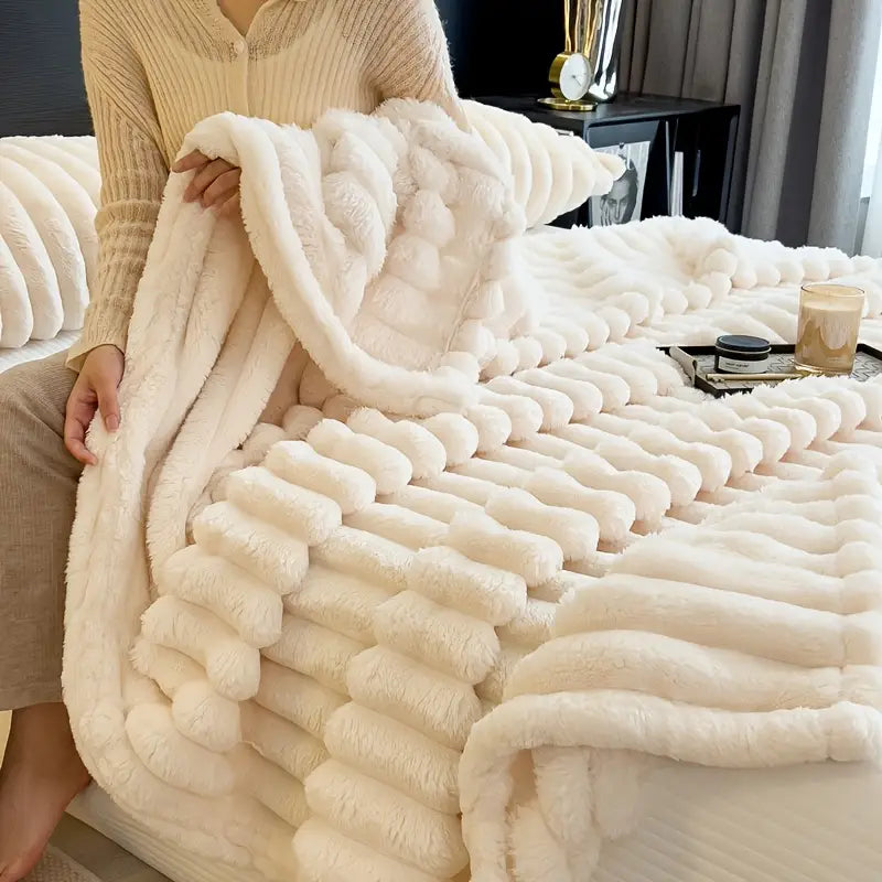 King Size Luxury Faux Rabbit Fur Bed Blanket